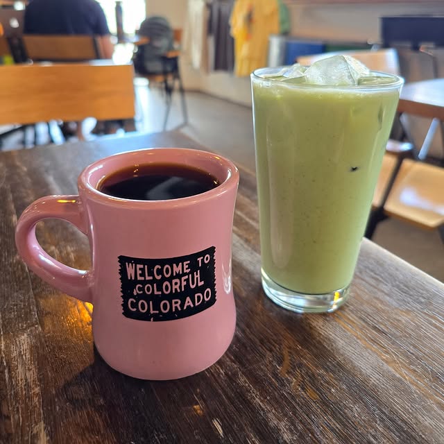 Pink and green drink at a Colorado cafe